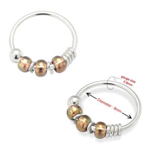 925 Sterling Silver Cream White Bead Nose Hoop Ring