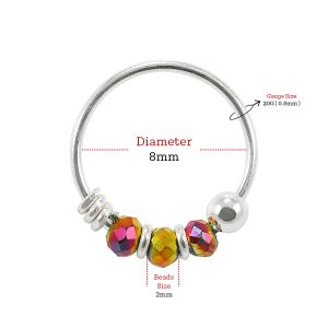 925 Sterling Silver vitrail medium Bead Nose Hoop Ring