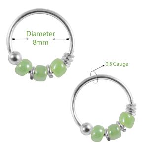 925 Sterling Silver Green Bead Nose Hoop Ring