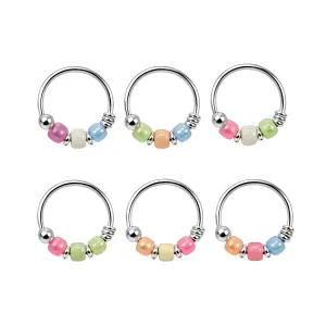 925 Silver Mix Color Bead Nose Hoop Ring