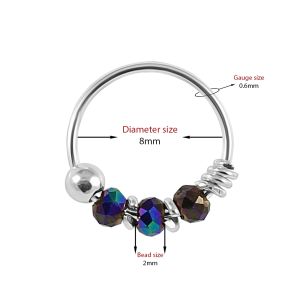 925 Sterling Silver Peacock Color Bead Nose Hoop Ring