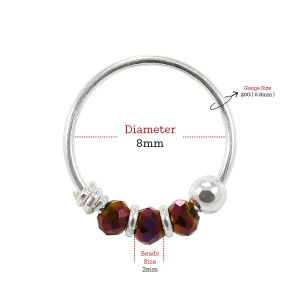 925 Sterling Silver Purplish Fuchsia Bead Nose Hoop Ring