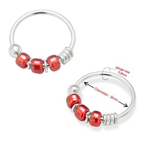 925 Sterling Silver Transparent Red Bead Nose Hoop Ring