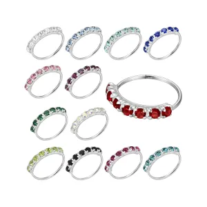 925 Sterling Silver 7 CZ's Paved Seamless Continuous Nose Hoop Ring