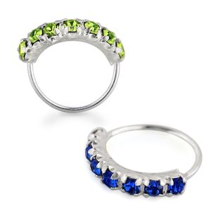 925 Sterling Silver 7 CZ's Paved  Seamless Continuous Nose Hoop Ring 
