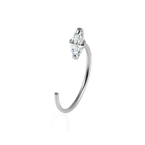 925 Sterling Silver Jeweled Marquise Cut Claw Set Open Hoop Nose Ring
