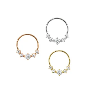 925 Sterling Silver 5 CZ Paved Nose Hoop Ring