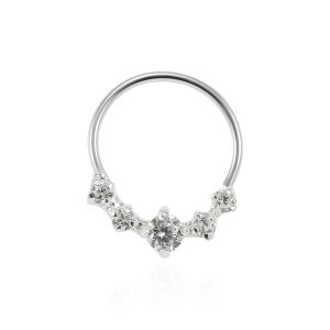 925 Sterling Silver 5 CZ Paved Nose Hoop Ring
