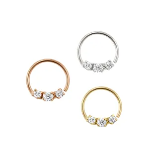 925 Sterling Silver 3CZ Paved 6mm Nose Hoop Ring