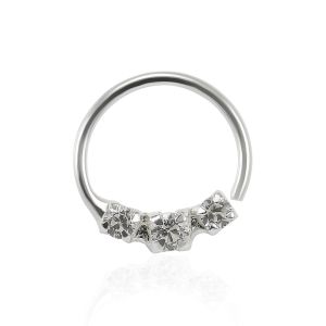 925 Sterling Silver 3CZ Paved 6mm Nose Hoop Ring