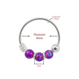 925 Sterling Silver Opal  Bead Nose Hoop Ring