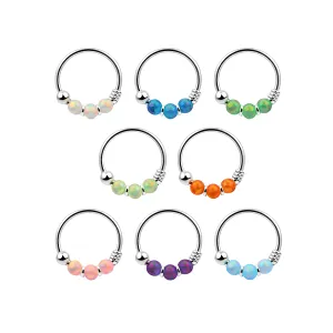 925 Sterling Silver Opal  Bead Nose Hoop Ring