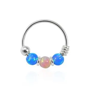 925 Sterling Silver Milk White Bead Nose Hoop Ring