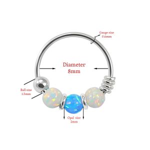 925 Sterling Silver AB  with Dark Blue Opal Bead in Center Nose Hoop Ring