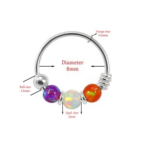 925 Sterling Silver Purple Orange with AB Opal Bead in Center Nose Hoop Ring