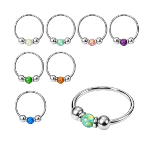 925 Sterling Silver Opal Bead in Center Nose Hoop Ring