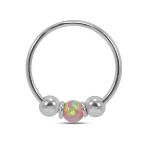 925 Sterling Silver Opal Bead in Center Nose Hoop Ring