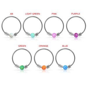 925 Sterling Silver Spring Coil design Opal Bead in Center Nose Hoop Ring