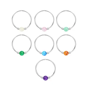  925 Sterling Silver Spring Coil end with Opal center Nose Hoop Ring