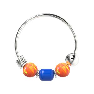 Dark Blue Matte Blue Bead center Opal Silver Nose Ring