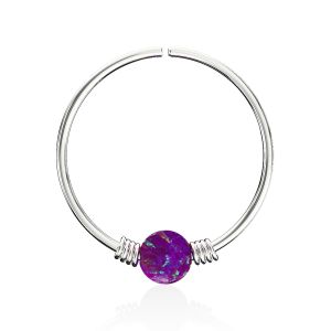  925 Sterling Silver Spring Coil end with Opal center Nose Hoop Ring