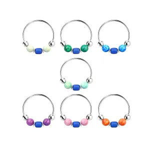 Dark Blue Matte Blue Bead center Opal Silver Nose Ring