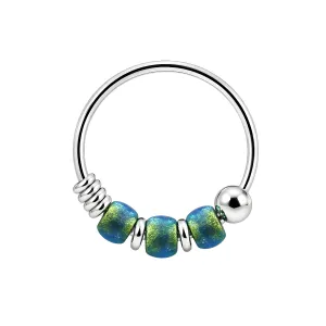 925 Sterling Silver Peacock Green Triple Beaded Nose Hoop Ring