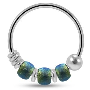 925 Sterling Silver Peacock Green Triple Beaded Nose Hoop Ring