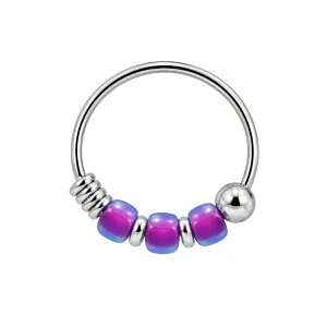 925 Sterling Silver Double Toned Purple and Blue Triple Beaded Nose Hoop Ring