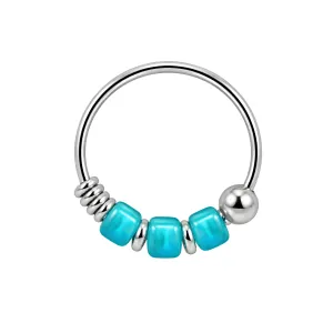 925 Sterling Silver Turquoise Blue Triple Beaded Nose Hoop Ring
