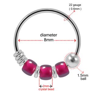 925 Sterling Silver Double Toned Lavender and Pink Triple Beaded Nose Hoop Ring