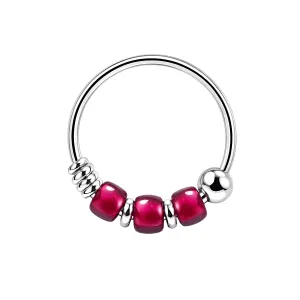925 Sterling Silver Double Toned Lavender and Pink Triple Beaded Nose Hoop Ring