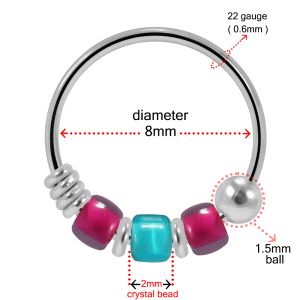 925 Sterling Silver Blended Triple  Beaded Nose Hoop Ring