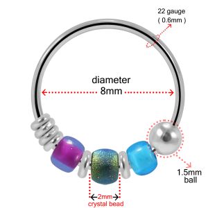 925 Sterling Silver Mixed Triple Beaded Nose Hoop Ring