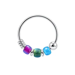 925 Sterling Silver Mixed Triple Beaded Nose Hoop Ring
