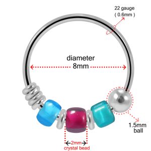 925 Sterling Silver Fused Triple Beaded Nose Hoop Ring