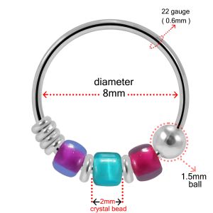 925 Sterling Silver Varied Triple Beaded Nose Hoop Ring