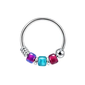 925 Sterling Silver Varied Triple Beaded Nose Hoop Ring