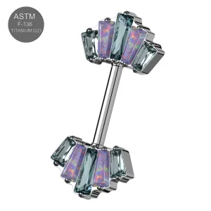 G23 Grade Titanium CZ Jeweled with Opal Baguette CZ Stones Nipple Barbell Pin