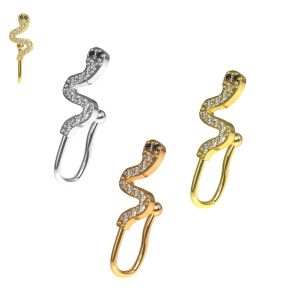 316L Surgical Steel CZ Jeweled Snake Design Non Piercing Cuff Jewelry