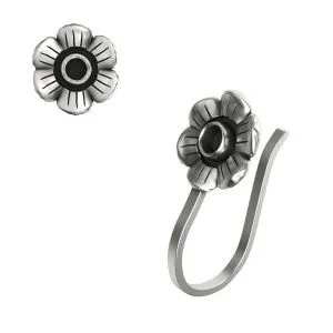 925 Sterling Silver Oxidized Non Piercing Daisy Flower Design Nose Cuff
