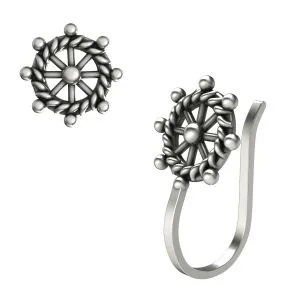 925 Sterling Silver Oxidized Non Piercing Nautical Wheel Design Nose Cuff