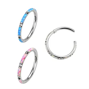 316L Surgical Steel Opal Inlay Hinged Clicker