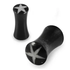Double Flared Star Inlay Organic Horn Saddle Ear Plug 