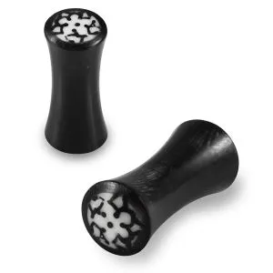 Double Flared Flower Inlay Organic Horn Saddle Ear Plug