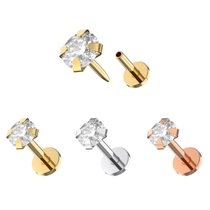 925 Silver CZ Jeweled Push Fit top with Round Base Labret