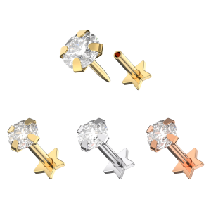 925 Silver CZ Jeweled Push Fit top with Star Base Labret