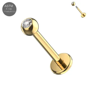 G23 Grade Titanium Gold Anodized Labret with Flat Cubic Zirconia Ball