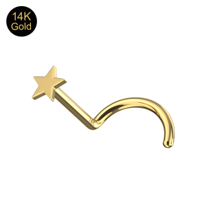 Close-up of the polished star design on a solid 14K yellow gold nose screw-Yelloe Gold