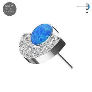 Implant Grade Titanium Crescent Opal & CZ Threadless Pin Top